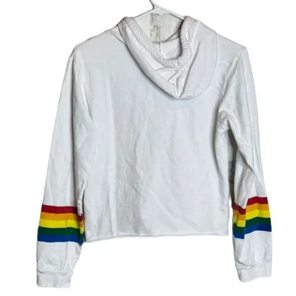 On Fire CHILL rainbow hooded pride long sleeve Cropped Top size Large - Picture 2 of 4